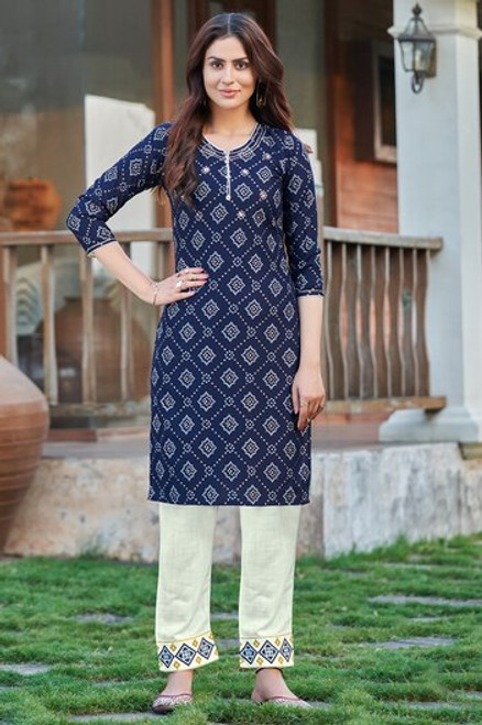 Navy Blue Color Bandhej Print Dress  (D1135)