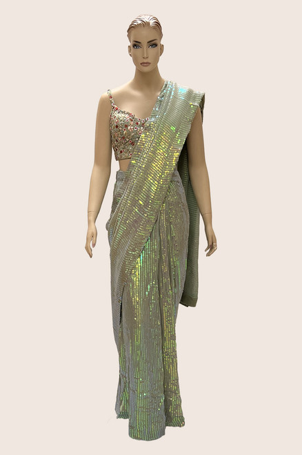 Green Color Sequence Saree (S0709)