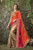 Beige, Red And Orange Color Net Sari (S0485)