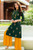 Dark Green And Yellow Color Gold Print Dress  (D1126)