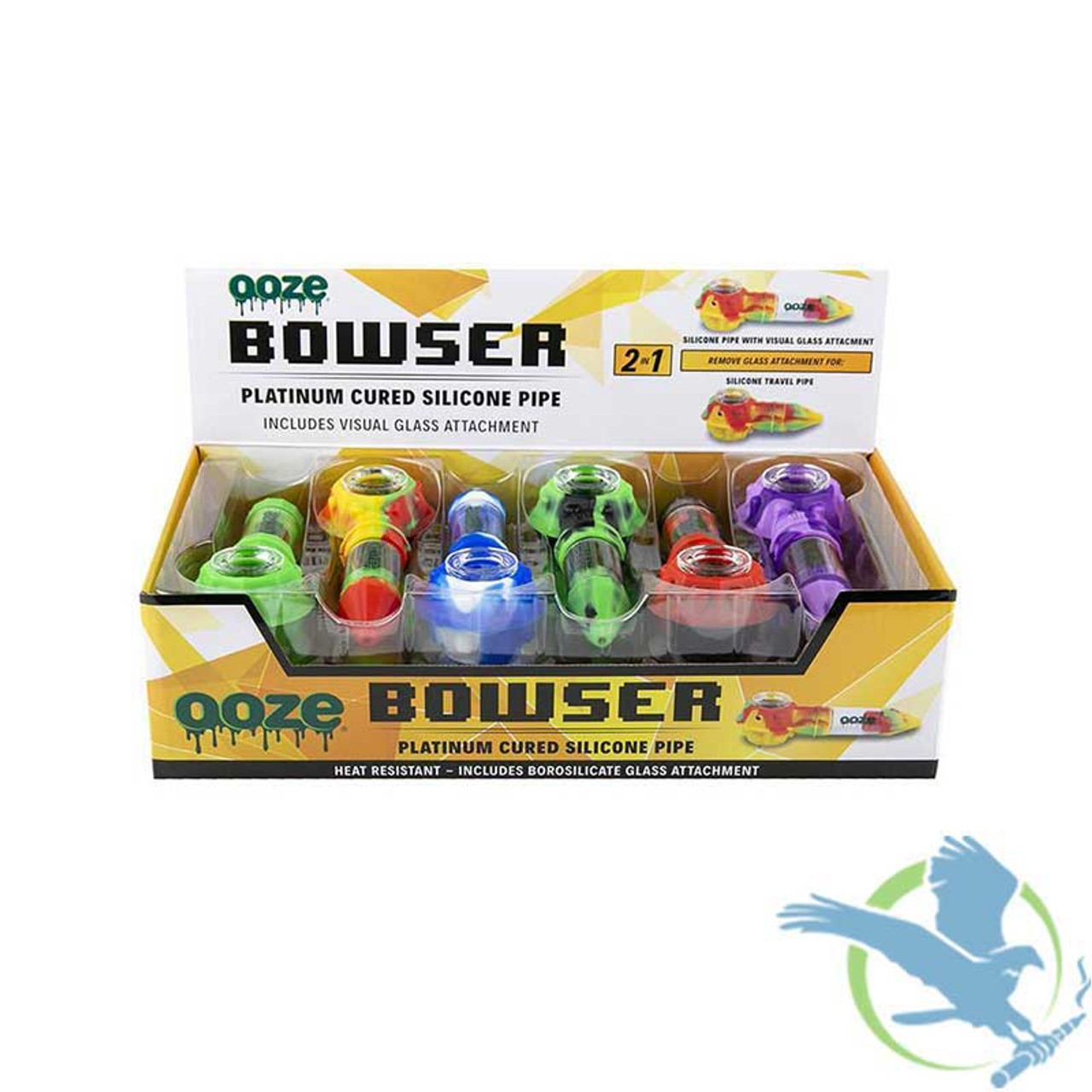 Ooze Bowser 2 In 1 Silicone And Glass Pipe - Display of 12, Silicone Pipes