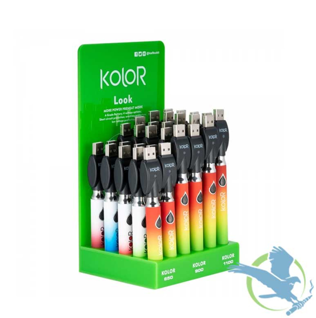 Leaf Buddi Kolor Look Preheat VV Battery With USB Charger - Display Of 30 |  Pen Style Battery | Midwest Distribution