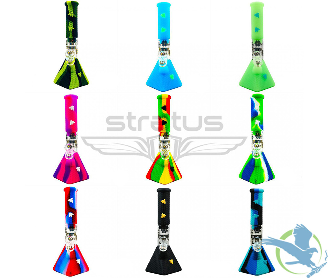 Stratus silicone pyramid bee water pipe with ice catcher  perc  505 Stratus silicone pyramid bee water pipe with ice catcher  perc  505