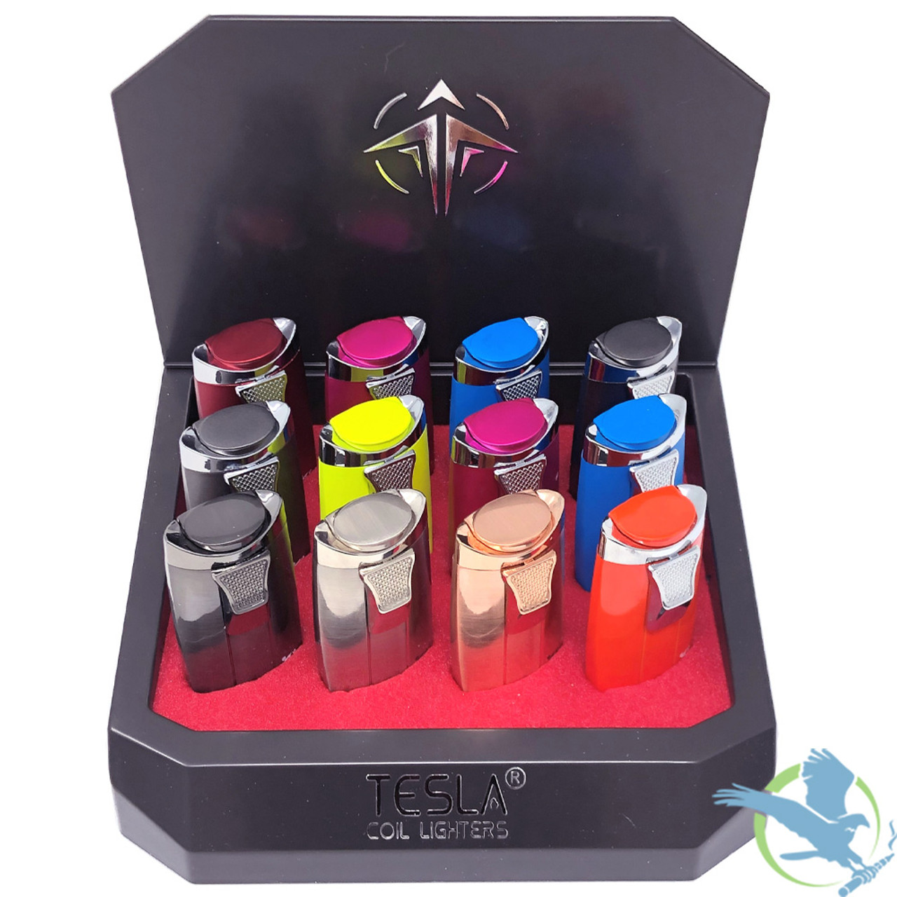 Tesla Coil Lighters Push Up Cap Dual Flame Adjustable Butane Torch Lighter  - Assorted Colors - Display of 12 [61608-T] (MSRP $15.00 Each)