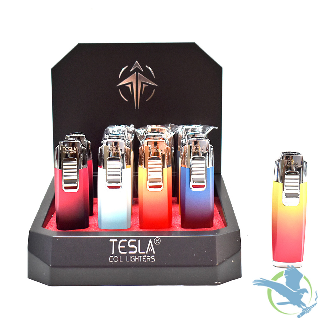 Tesla Coil Lighters Ombre 3 3.5 Inches With Cigar Punch - Assorted Colors -  Display of 12 [61642-T] (MSRP $14.99 Each)