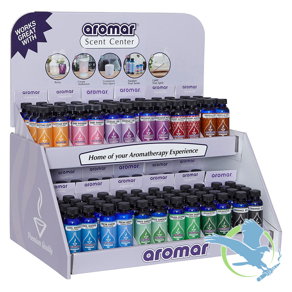 Aromar Fragrance Oils with Counter Top Display Pack of 96 Aromatherapy Midwest Distribution