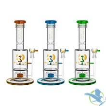 Tsunami Glass Water Pipe With Sprinkler Cube Perc - 15.5 Inches - 1055 Grams - Amber, Blue, Green Tsunami Glass Water Pipe With Sprinkler Cube Perc - 15.5 Inches - 1055 Grams - Amber, Blue, Green