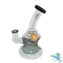 Glass Water Pipe Bent Neck Swirl Floral Design With Fixed Downstem - 308 Grams - 7 Inches - Assorted Colors [BI016]