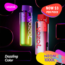 Vozol Neon 10000 10ML 10000 Puffs 500mAh Prefilled Nicotine Salt Rechargeable Disposable Device With Ceramic Coil & Visible Liquid Tank & Battery Indicator - Display of 5 (MSRP $19.99 Each)