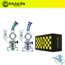 Dragon Platinum Water Pipe Orbital Design Bent Neck Recycler & Circ Perc - 400 Grams - 9.5 Inches - Assorted Colors [WPE-019]