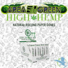 High Hemp 1 1/4 Size Natural Rolling Paper Cones - Pack of 6 - Display of 20 Packs - Area 51 Green