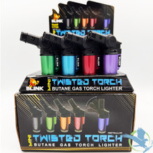Blink Mini Metallic Twisted Torch Butane Gas Torch Lighter - Assorted Colors - Display of 20 [11732]
