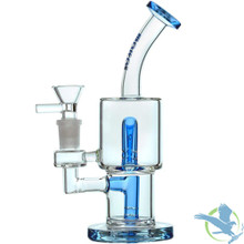 BoroTech Popular Glass Water Pipe Dab Rig With Double Slitted Cut Perc Designed By Calibear - 230 Grams - 7.5 Inches [TO005-S] - Blue