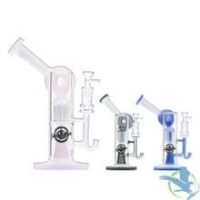 Shadow Glass Water Pipe Recycler With Inclined Neck & Double Perc - 10.5 Inches - 700 Grams - Assorted Colors [SGD-033]