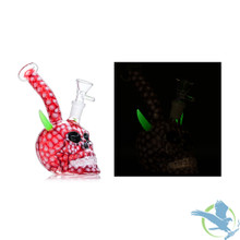 Dragon Glass Skull With Horns Glow In The Dark Compact Water Pipe - 220 Grams - 6 Inches - Assorted Colors [DGE-458]