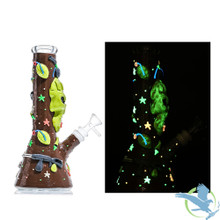 Dragon Glass Cartoon Toys Theme Beaker Base Glow In The Dark Water Pipe - 530 Grams - 10 Inches - Assorted Colors [DGE-477]