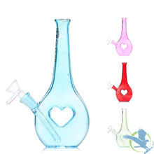 Dragon Glass Straight Tube Heart Vase Water Pipe With Downstem - 215 Grams - 8.5 Inches - Assorted Colors [DGE-480]