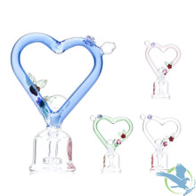 Dragon Glass Floral Heart Compact Water Pipe - 163 Grams - 7 Inches - Assorted Colors [DGE-481]