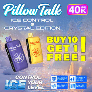 Pillow Talk Ice Control IC40000 Puffs 20ML Disposable Device With Touch To Adjust Ice Level & LED Screen - Display of 5 (MSRP $17.99 Each)