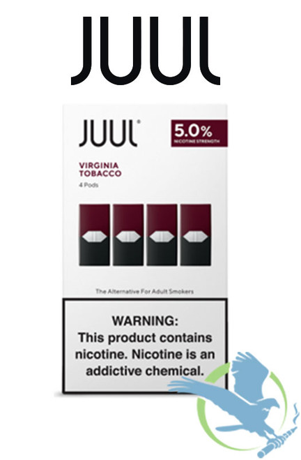 Juul Tobacco and Menthol Pre-filled Replacement 5% Nicotine Salt Pods - Pack of 4 - Display of 8 Packs - Virginia Tobacco