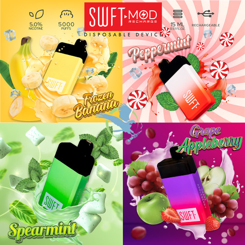 SWFT MOD Recharge 15ML 5000 Puffs 400mAh Prefilled Synthetic Nicotine Salt Rechargeable Disposable Device With Mesh Coil Technology - New Flavors