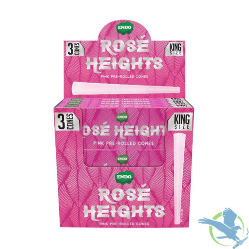 Endo Rose Heights King Size Pink Pre-Rolled Cone Rolling Papers - Pack of 3 - Display of 24 Packs