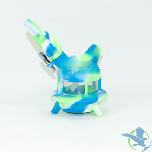 Silicone Water Pipe UFO Base Design With Downstem & 10MM Steel Nail - 250 Grams - 6.5 Inches - Assorted Colors [SP1085]