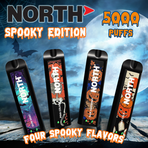 North 10ML SPOOKY EDITION 5000 Puffs 550mAh Prefilled Nicotine Salt Rechargeable Disposable Vape Device With Mesh Coil & E-liquid & Battery Indicator - Display of 10 