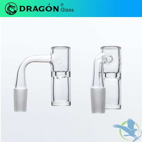 Dragon Glass Quartz Flat Banger With Double Chamber & Frosted Joint [DQB-095] - 14MM Male / 90 Degree