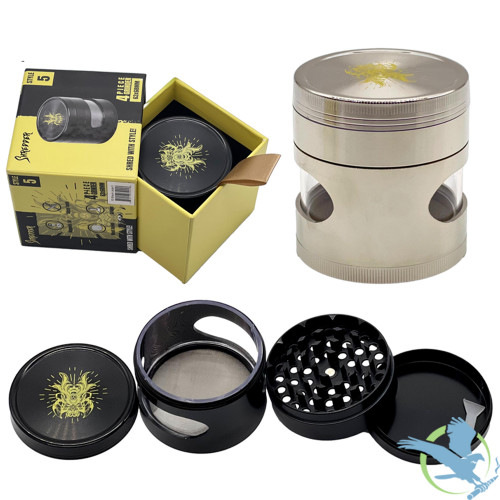 Shredder 4 Piece Large Grinder With Horizontal Window - Style 5 - 63mm - 4 Part