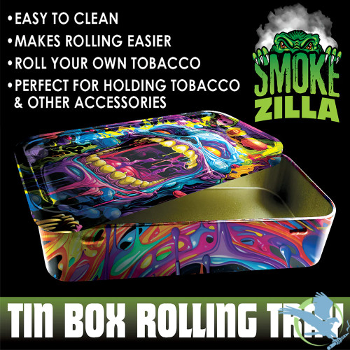 Smokezilla Metal Roll Tray With Storage Box - Assorted Designs - Display of 8 [25021]