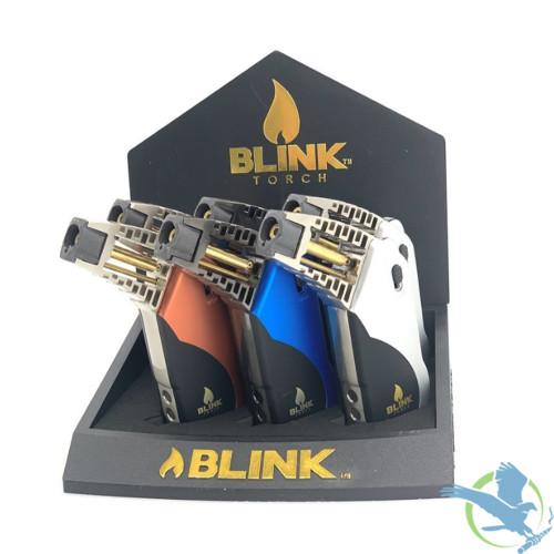 Blink Militia Adjustable Flame Butane Gas Torch Lighter - Assorted Colors - Display of 6