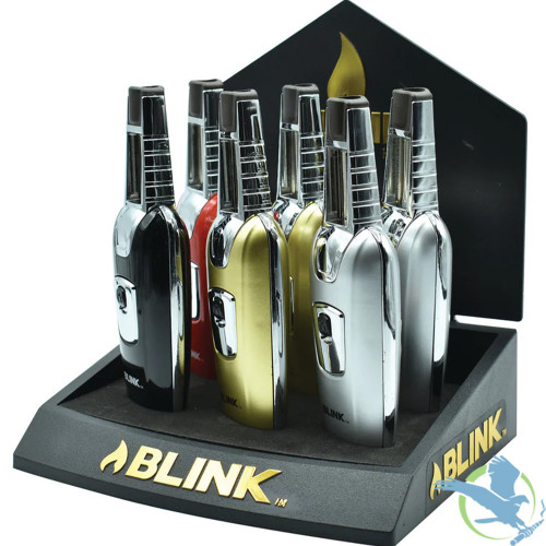 Blink Aristo Adjustable Flame Butane Gas Torch Lighter - Assorted Colors - Display of 6