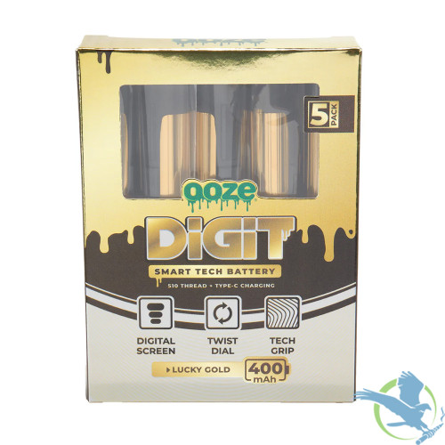 Ooze Digit Smart Tech Battery 400mAh 510 Vape Pen With Digital Screen & Twist Dial - Display of 5 - Lucky Gold