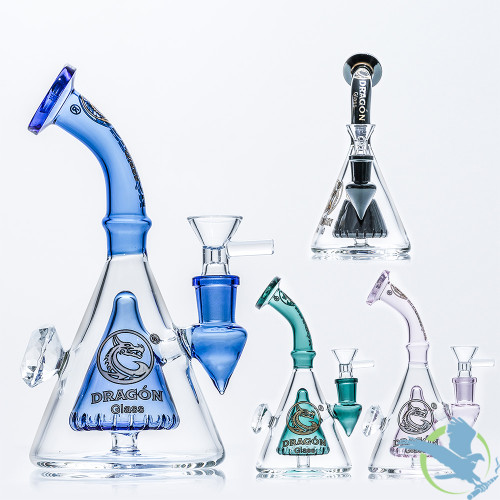 Dragon Glass Water Pipe Beaker Base With Bent Neck & Cone Perc - 320 Grams - 4 Inches - Assorted Colors [DGE-406]