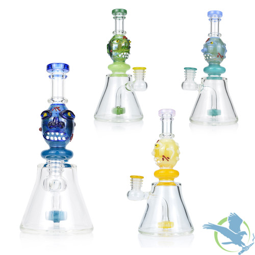 HBKing Glass Water Pipe Ghost Face Shaped Recycler With Circ Perc - 400 Grams - 8.5 Inches - Assorted Colors [KD90]