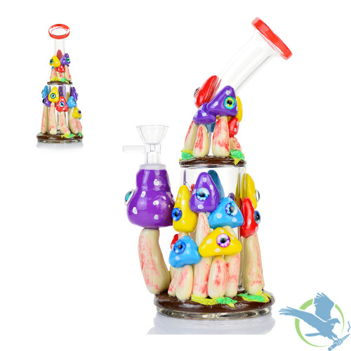 HBKing Glass Bong Water Pipe Colorful Mushroom With Inline Perc - 600 Grams - 9.5 Inches - Assorted Colors [KQ220]