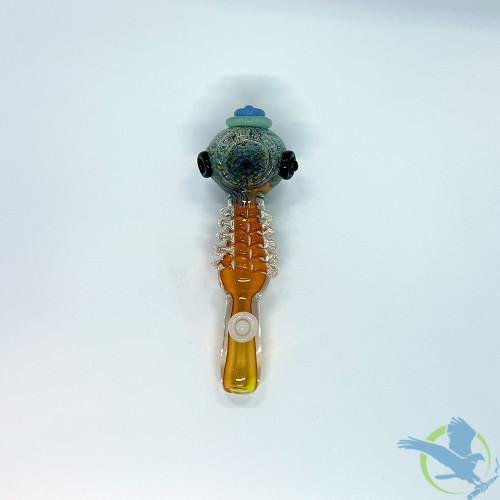 Glass Hand Pipe R4 Rime Button Design Spoon - 130 Grams - 5.5 Inches [B602]