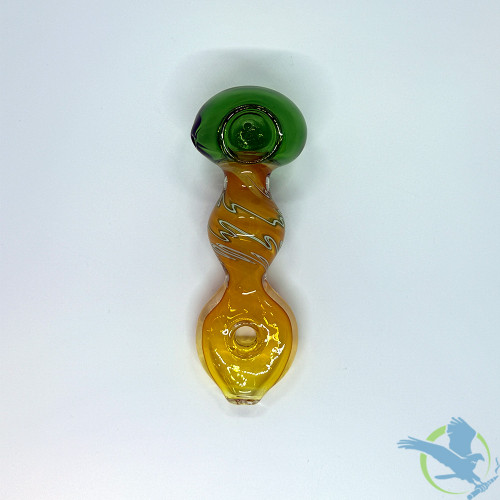 Glass Hand Pipe Green Tube Head Joined Fumed Donut Mouth Spoon - 135 Grams - 5 Inches [B622]