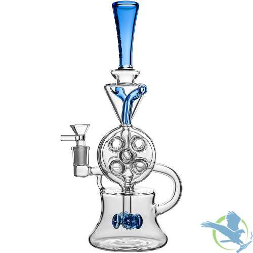 BoroTech Dual Swiss Disk Glass Water Pipe Recycler Dab Rig - 480 Grams - 12 Inches [BTG012] - Blue D