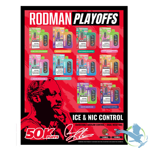 RODMAN Playoffs 50K Puffs 25ML Disposable Device With Ice & Nic Control - Display of 5