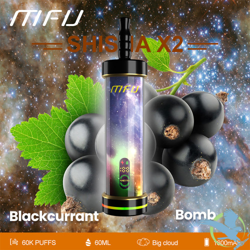 MFU Shisha X2 60K Puffs 60ML Disposable Device With Lighting Show & Color LED Screen - Display of 5 - Blackcurrant Bomb