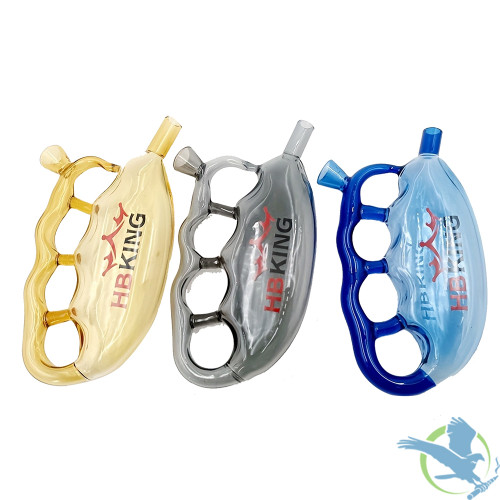 HB King Brass Knuckle Hand Pipe Bubbler - 90 Grams - 5.5 Inches - Assorted Colors [KQ63]