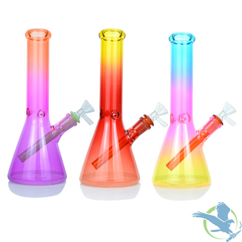 HB King Iridescent Beaker Water Pipe With Diffused Downstem - 340 Grams - 10 Inches - Assorted Colors [TP16]