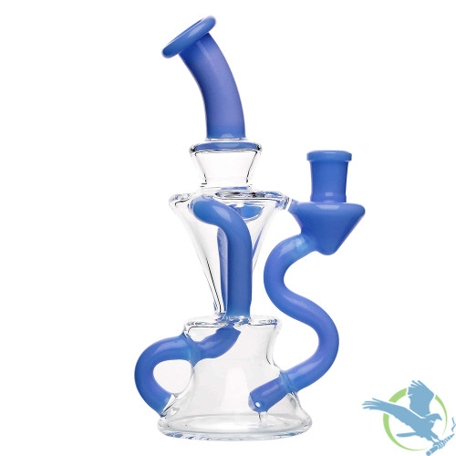Calibear Premium Twisted Recycler Water Pipe Dab Rig With Color Accented Tubes - 275 Grams - 8 Inches [GB950] - Milky Blue