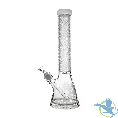 Glass Geometric Etching Bong Water Pipe Straight Tube With Beaker Base - 1500 Grams - 18 Inches - Assorted Colors [GODEN15]