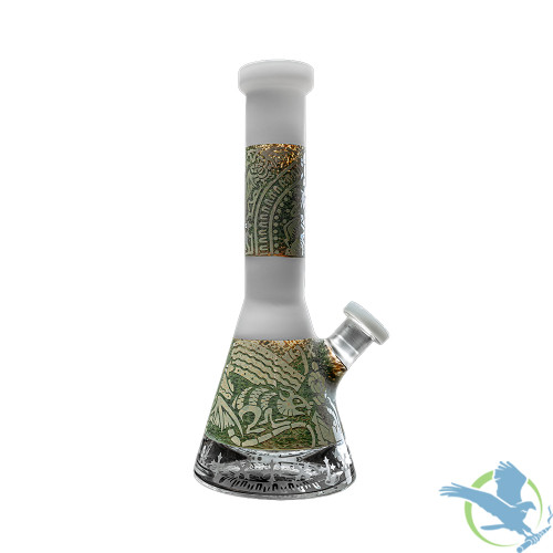Glass Botanical Etching Bong Water Pipe Beaker Base With Diffused Downstem - 650 Grams - 11.5 Inches [GODEN06]