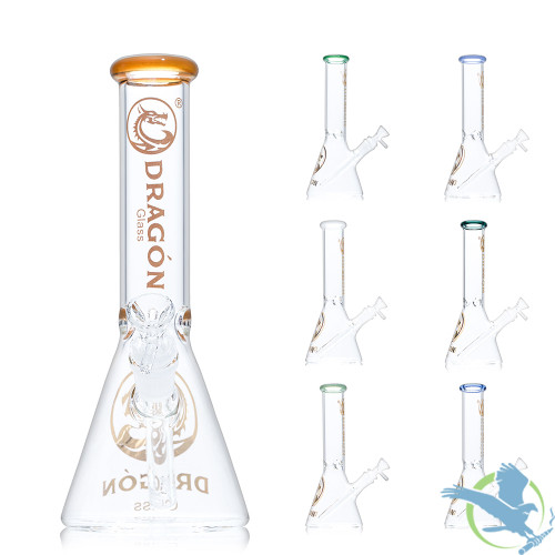 Dragon Glass Straight Tube Bong Water Pipe Beaker Base With Diffused Downstem & Ice Catcher - 370 Grams - 10 Inches - Assorted Colors [DGE-470]