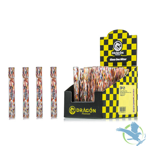 Dragon Platinum Glass One Hitter Chillum Hand Pipe - 105MM - Assorted Colors - Display of 24 [DP-21]