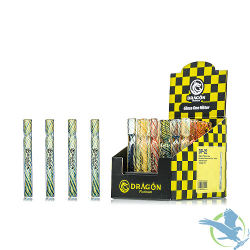 Dragon Platinum Glass One Hitter Chillum Hand Pipe - 105MM - Assorted Colors - Display of 24 [DP-22]
